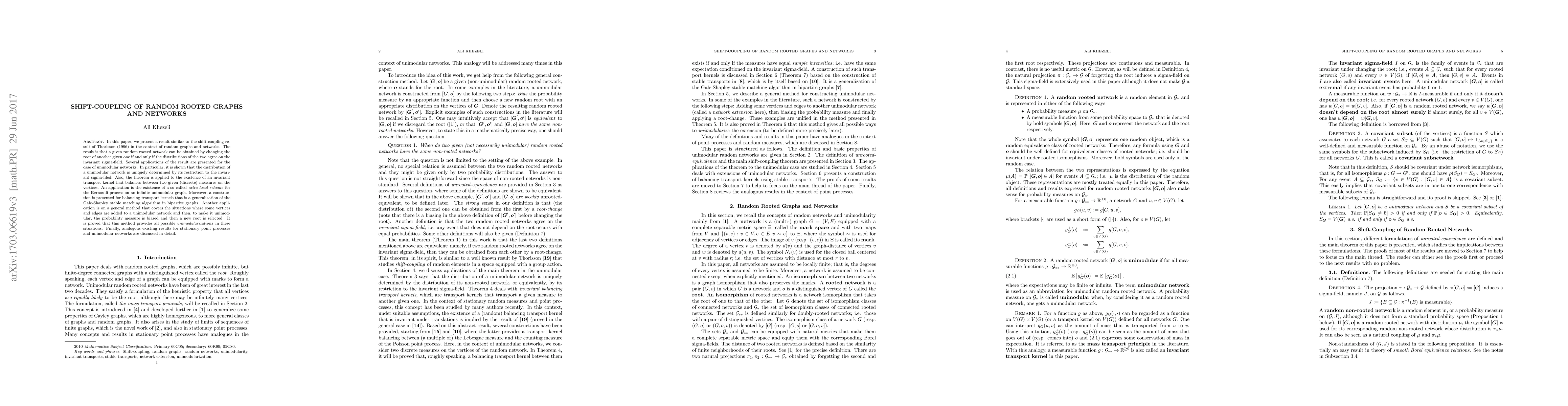 Thumbnail for Shift-Coupling of Random Rooted Graphs and Networks