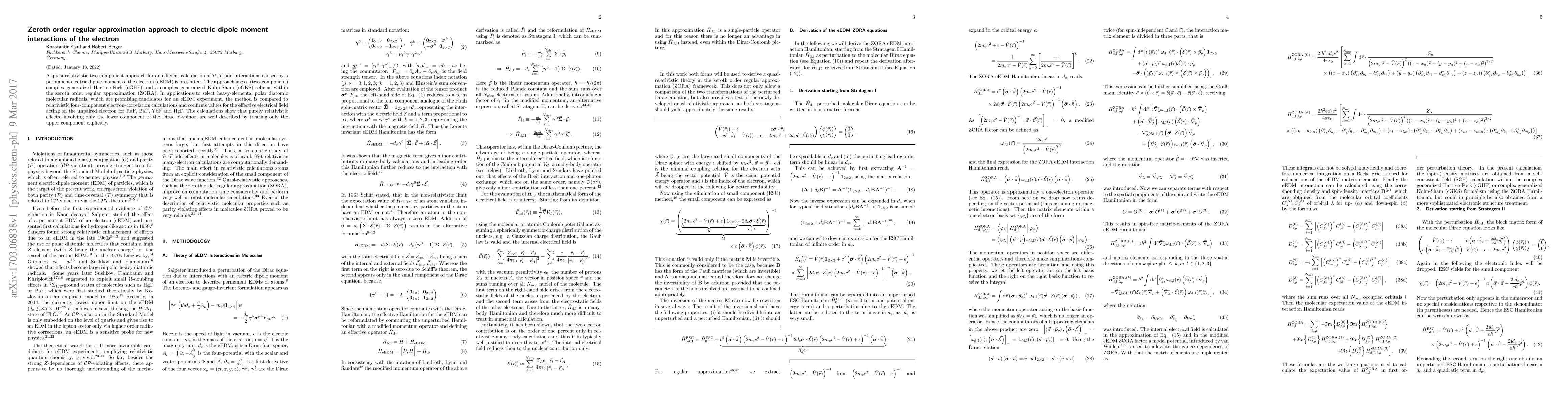 Thumbnail for Zeroth order regular approximation approach to electric dipole moment
  interactions of the electron