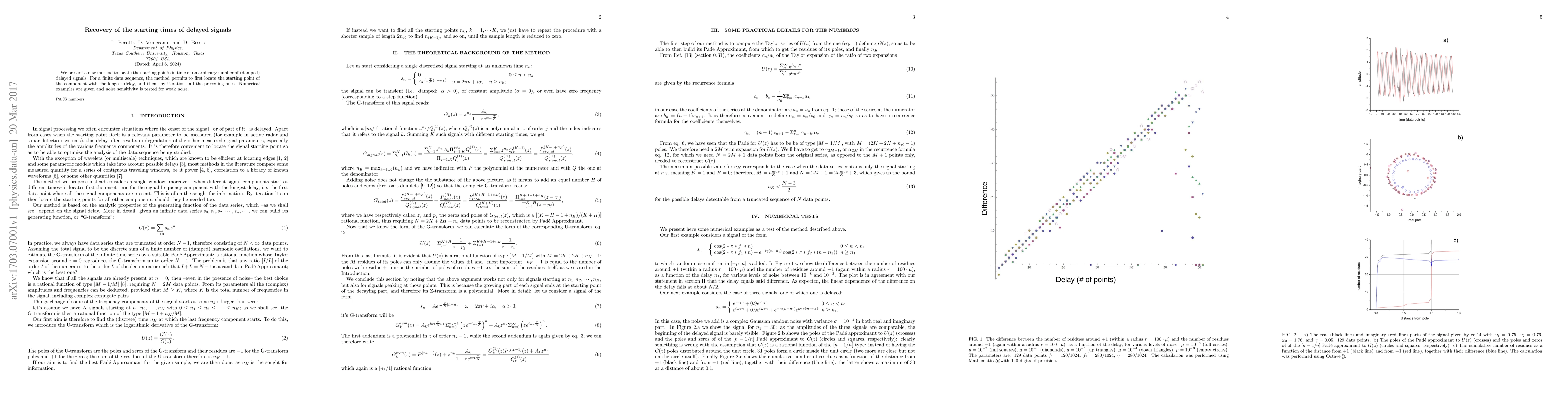 Thumbnail for Recovery of the starting times of delayed signals