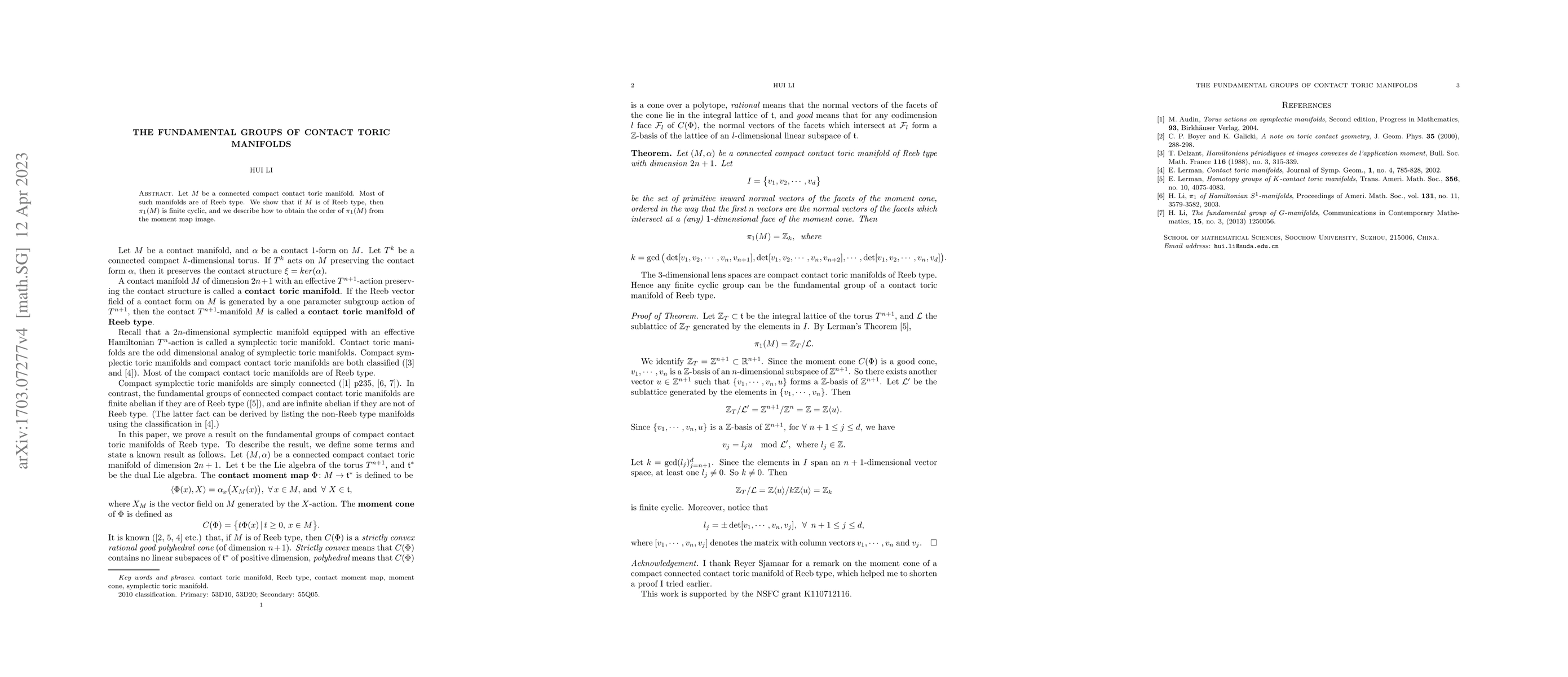 Thumbnail for The fundamental groups of contact toric manifolds