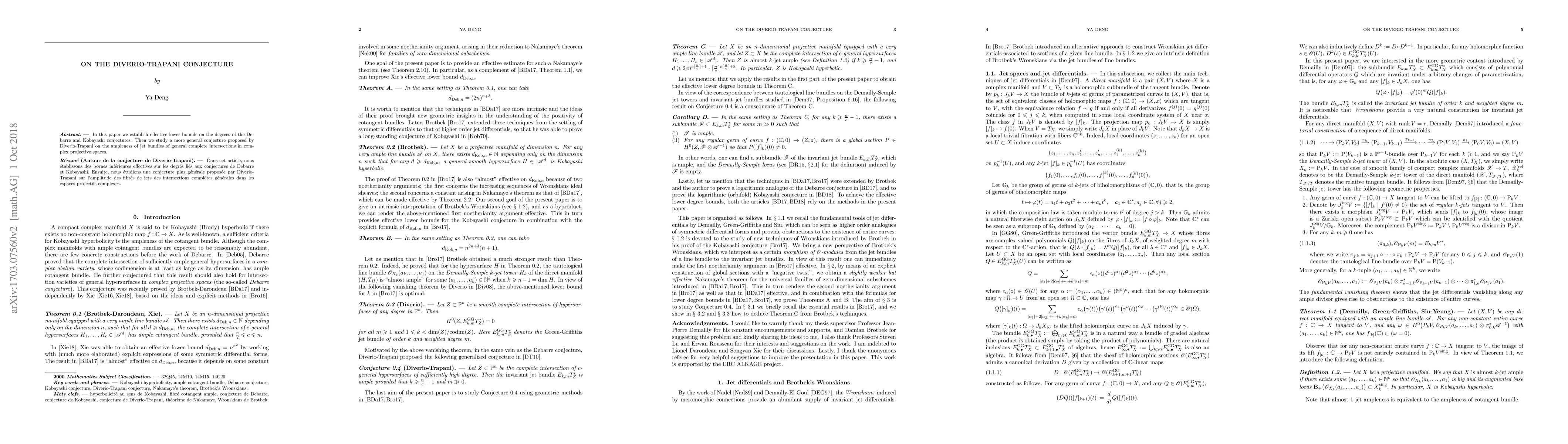 Thumbnail for On the Diverio-Trapani Conjecture