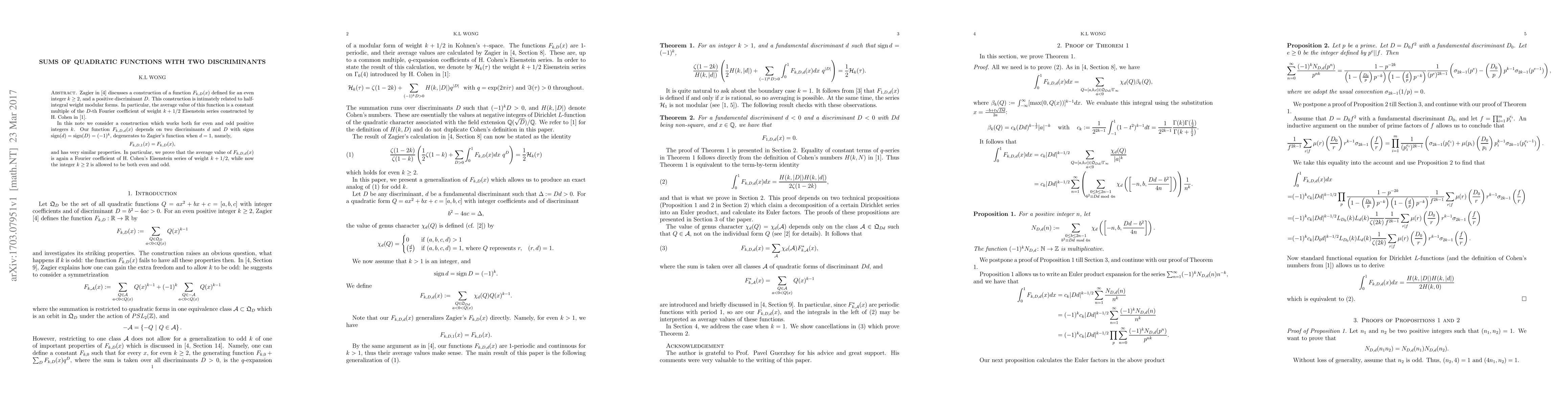Thumbnail for Sums of quadratic functions with two discriminants