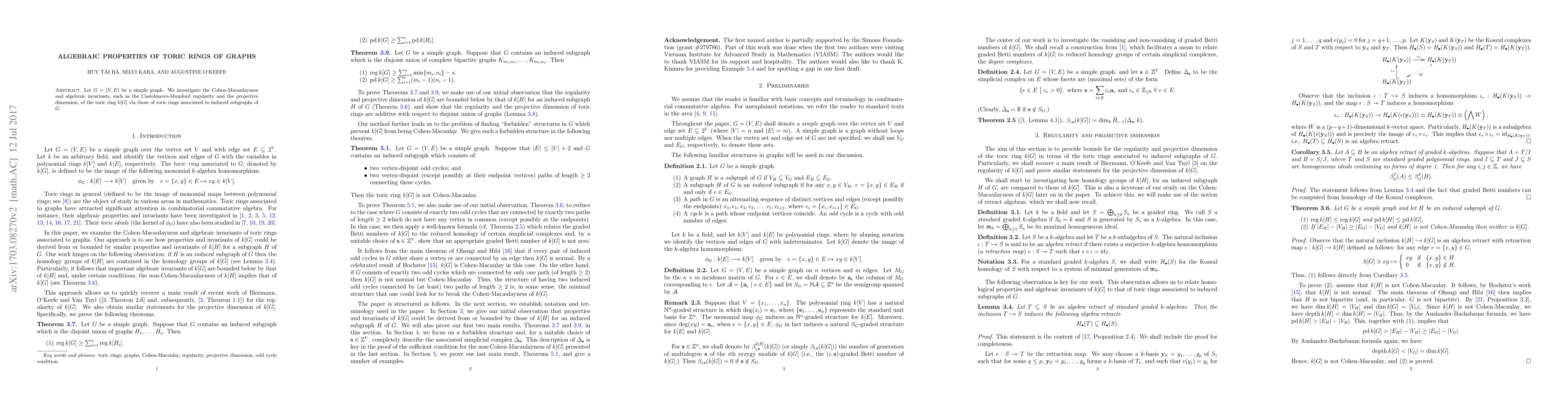 Thumbnail for Algebraic properties of toric rings of graphs