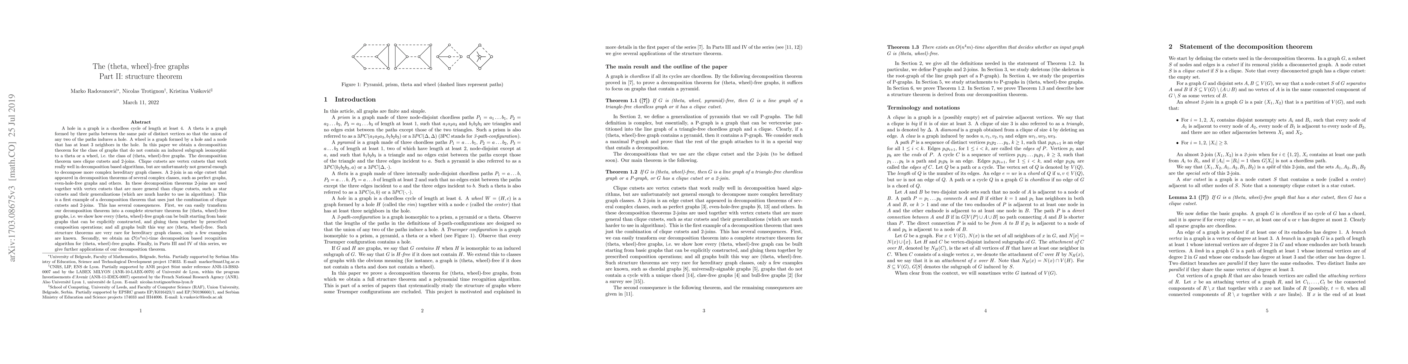 Thumbnail for The (theta, wheel)-free graphs Part II: structure theorem