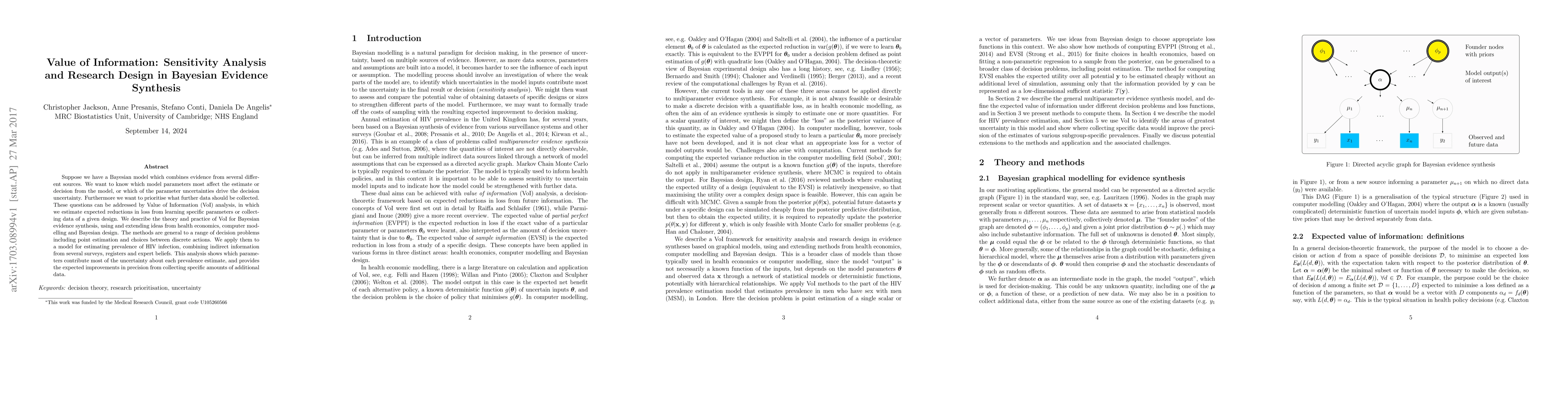 Thumbnail for Value of Information: Sensitivity Analysis and Research Design in
  Bayesian Evidence Synthesis