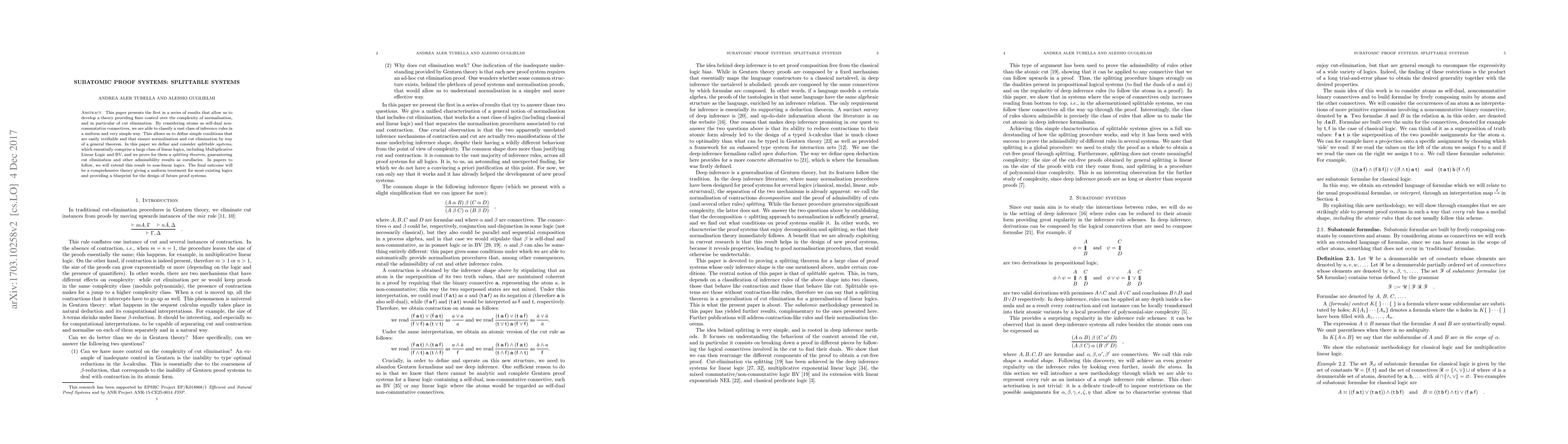 Thumbnail for Subatomic Proof Systems: Splittable Systems