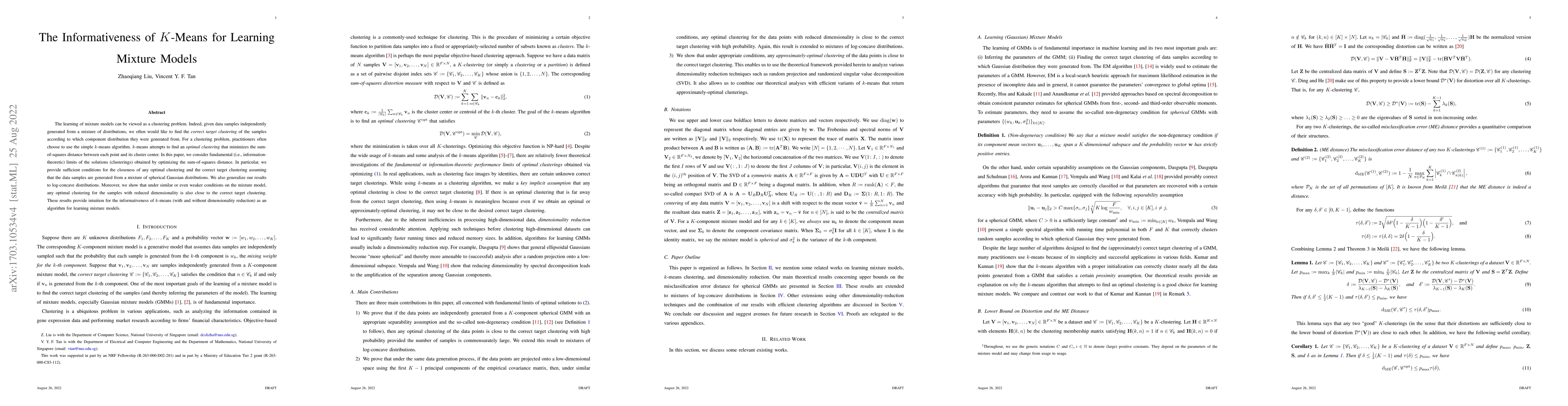 Thumbnail for The Informativeness of K -Means for Learning Mixture Models