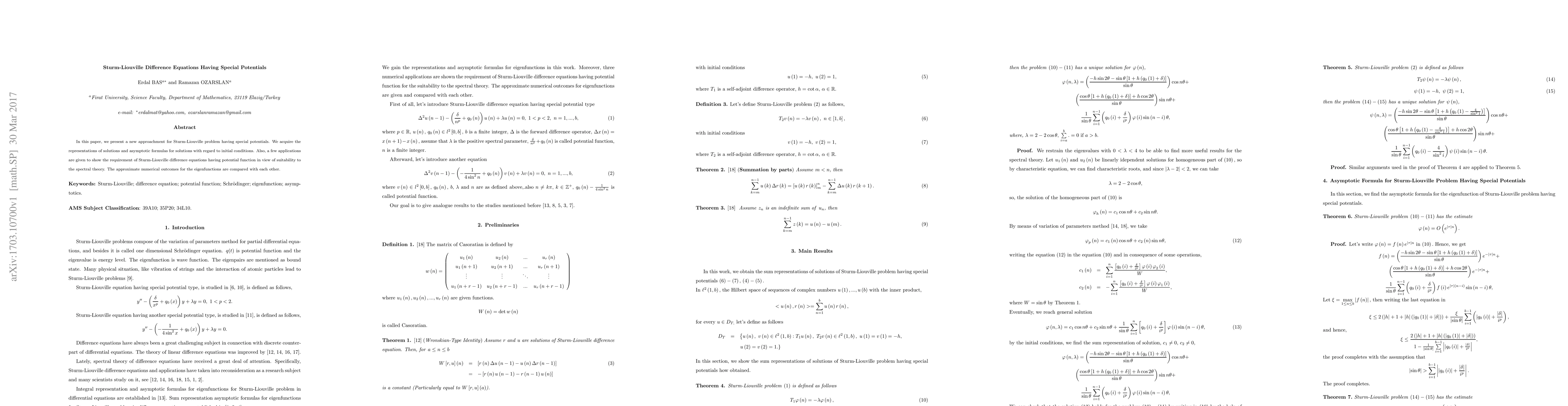 Thumbnail for Sturm-Liouville Difference Equations Having Special Potentials