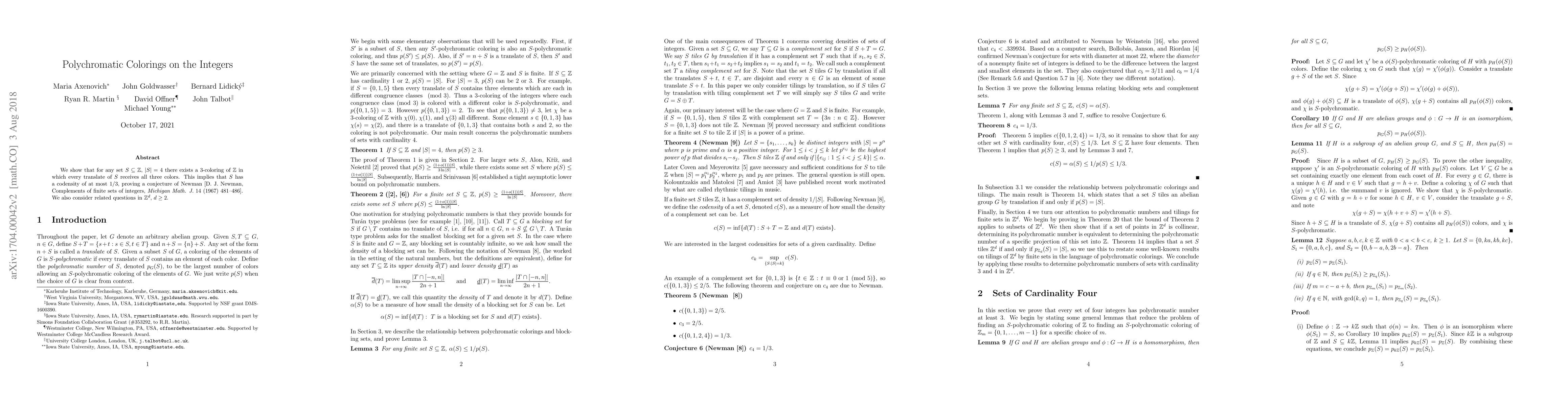 Thumbnail for Polychromatic Colorings on the Integers