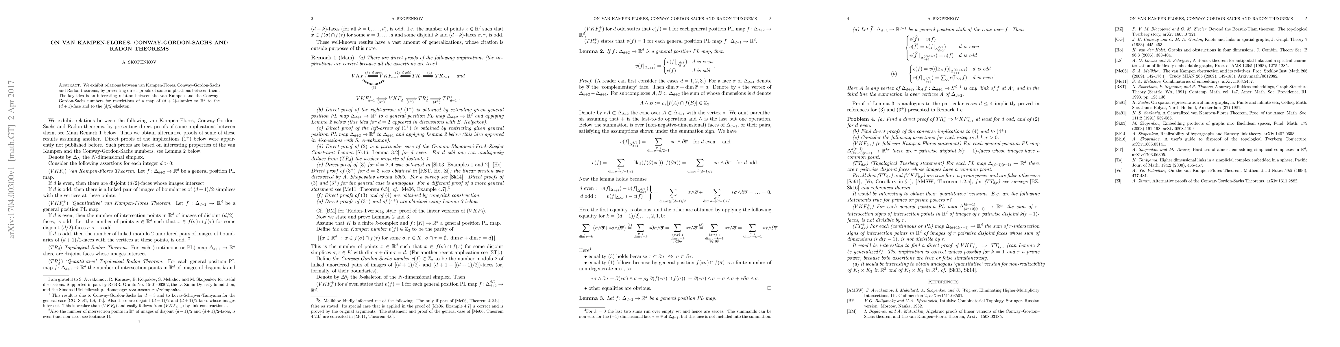 Thumbnail for On van Kampen-Flores, Conway-Gordon-Sachs and Radon theorems