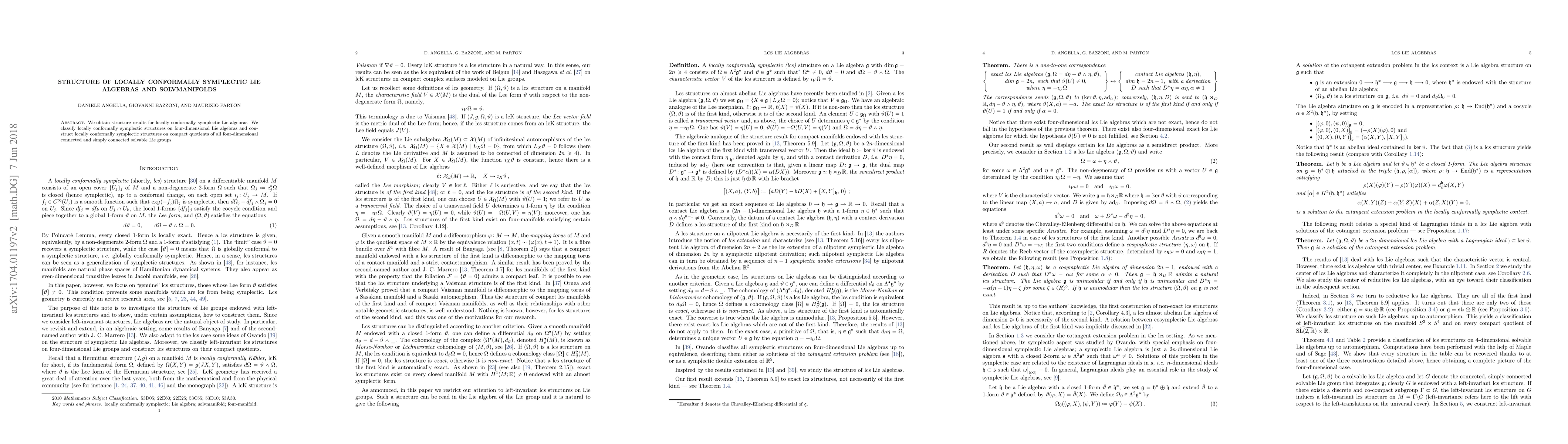 Thumbnail for Structure of locally conformally symplectic Lie algebras and
  solvmanifolds