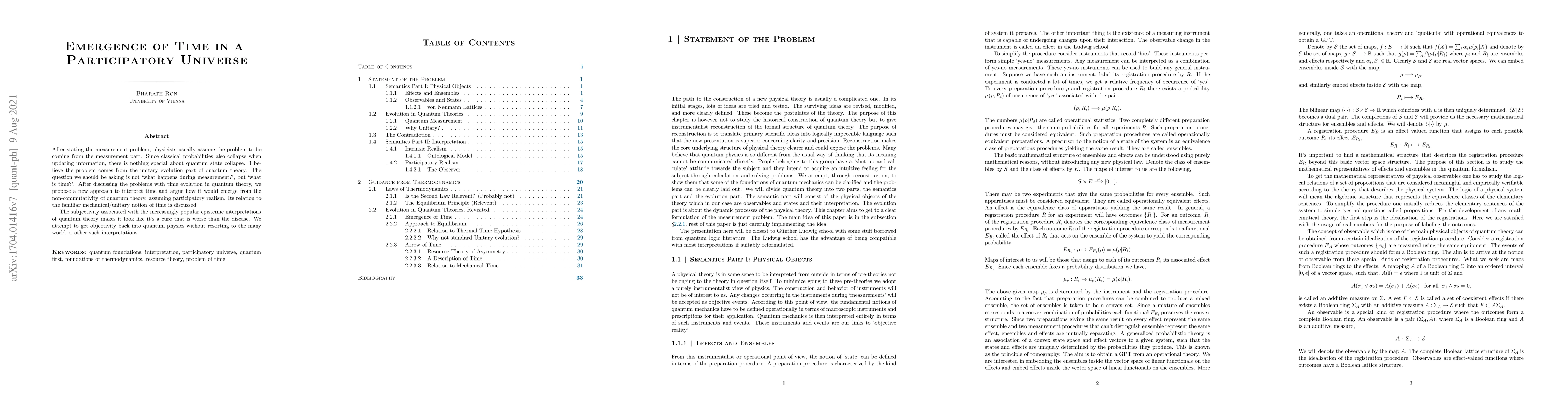Thumbnail for Emergence of Time in a Participatory Universe