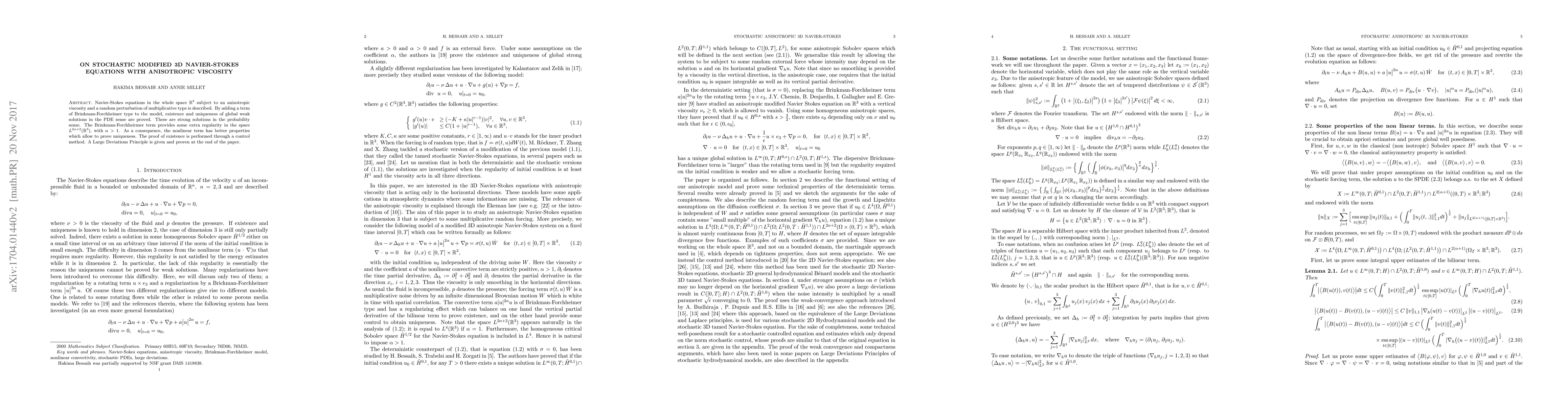 Thumbnail for On stochastic modified 3d navier-stokes equations with anisotropic
  viscosity