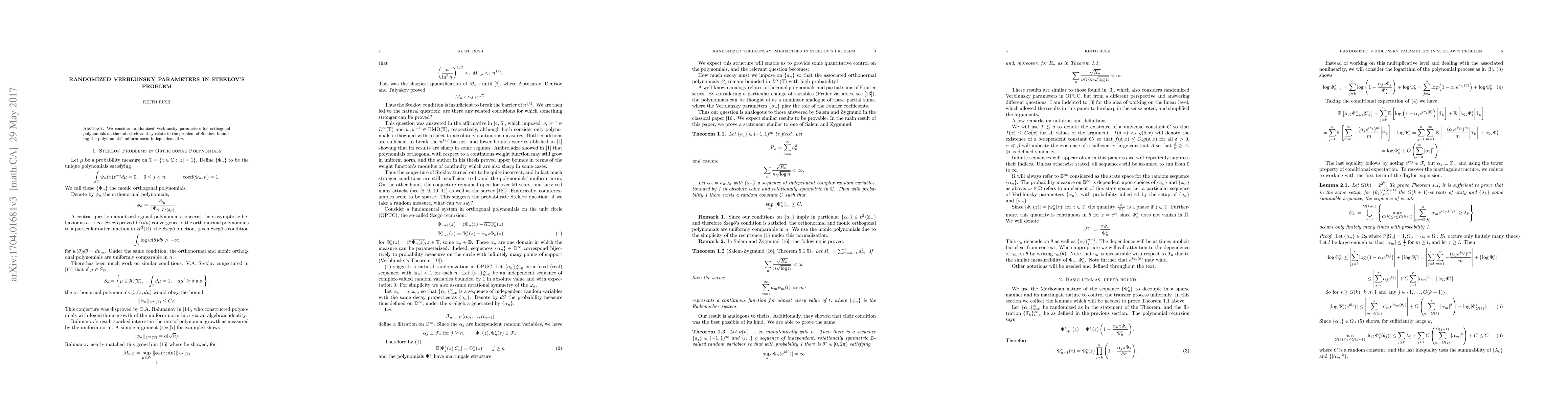Thumbnail for Randomized Verblunsky Parameters in Steklov's Problem