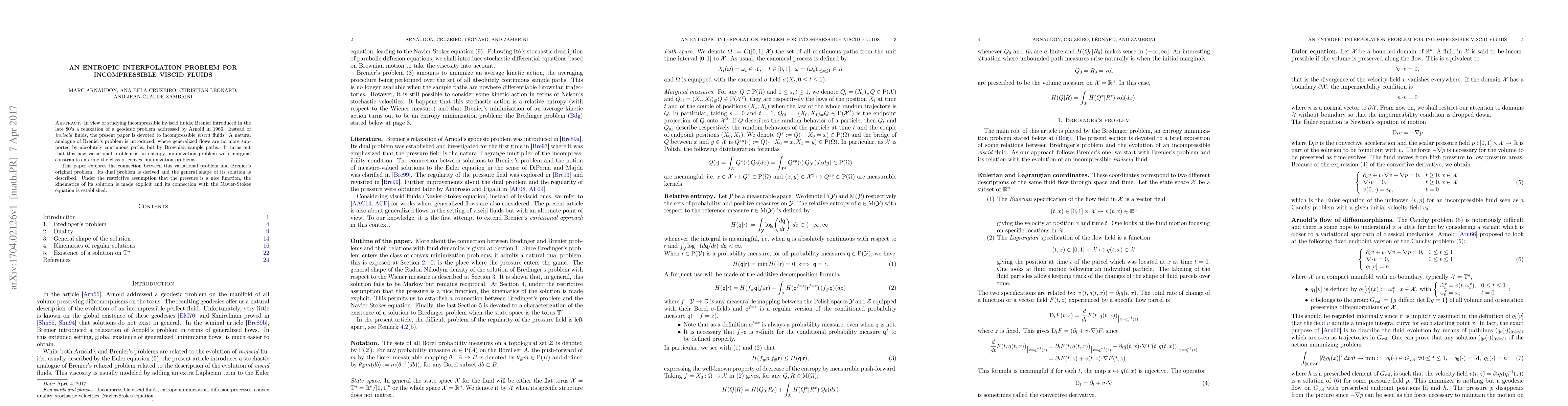 Thumbnail for An entropic interpolation problem for incompressible viscid fluids