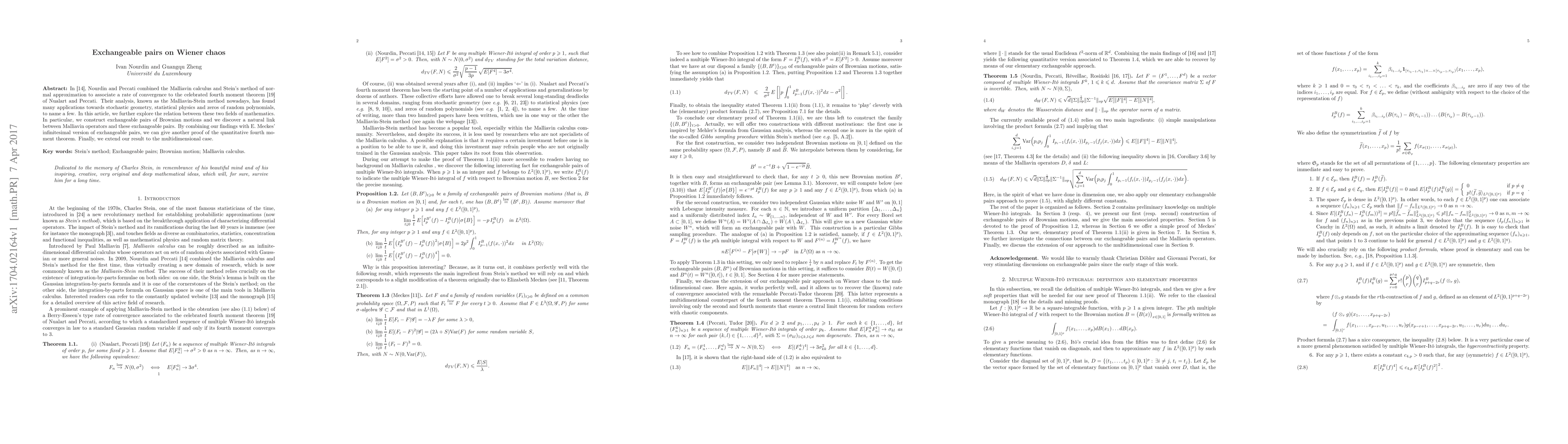 Thumbnail for Exchangeable pairs on Wiener chaos