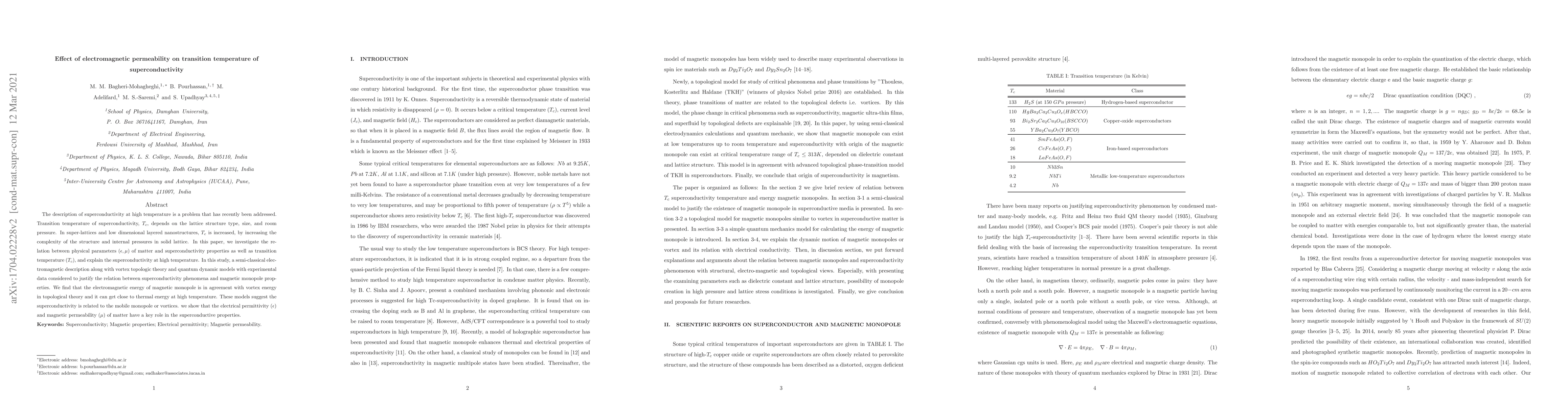 Thumbnail for Effect of electromagnetic permeability on transition temperature of
  superconductivity
