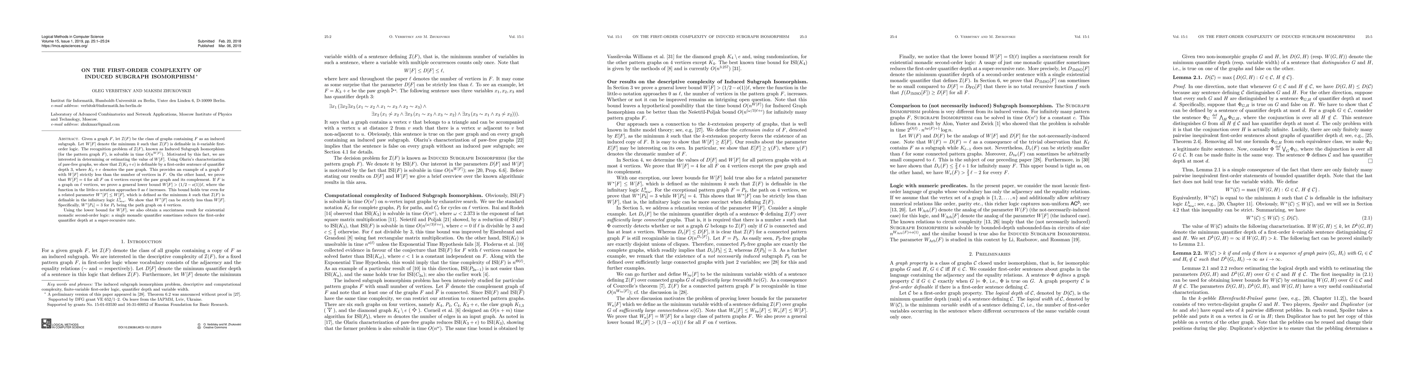 Thumbnail for On the First-Order Complexity of Induced Subgraph Isomorphism