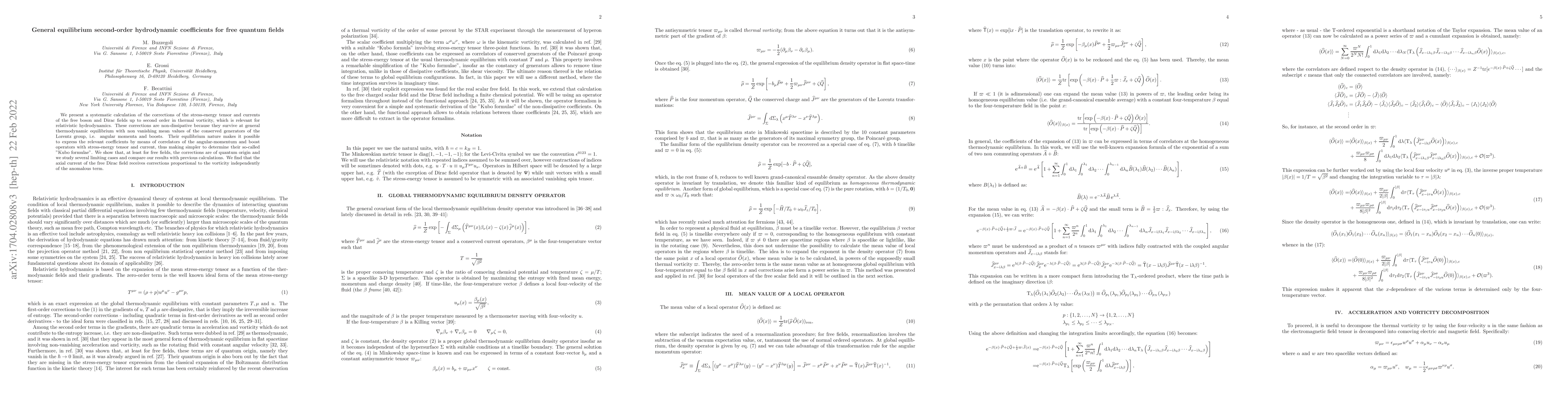 Thumbnail for General equilibrium second-order hydrodynamic coefficients for free
  quantum fields