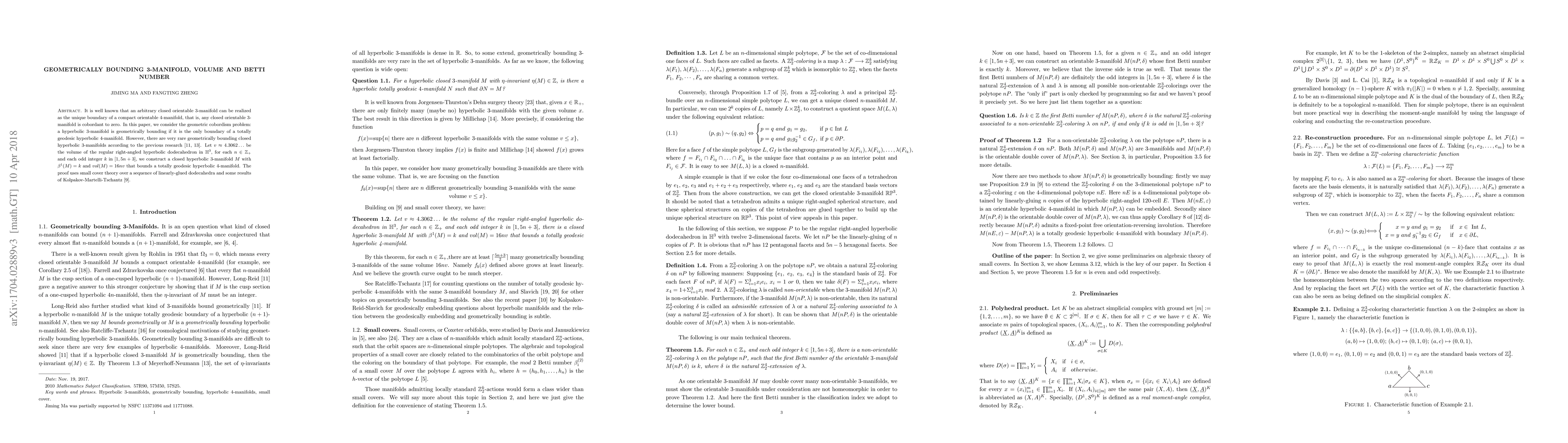 Thumbnail for Geometrically bounding 3-manifold, volume and Betti number
