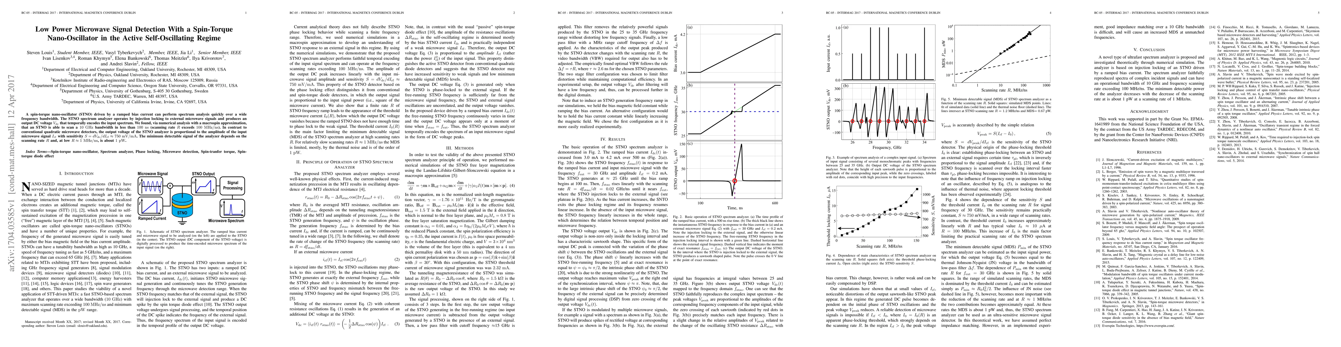Thumbnail for Low Power Microwave Signal Detection With a Spin-Torque Nano-Oscillator
  in the Active Self-Oscillating Regime