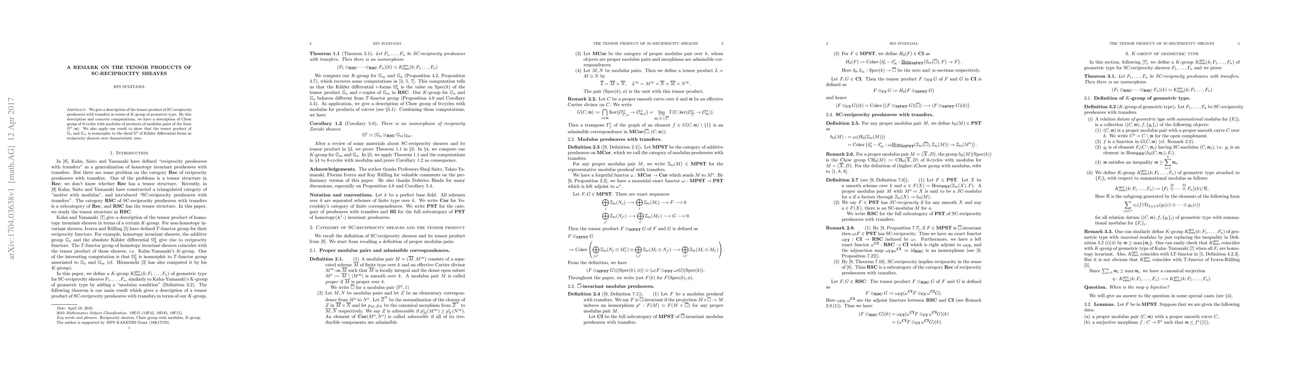 Thumbnail for A remark on the tensor product of SC-reciprocity sheaves