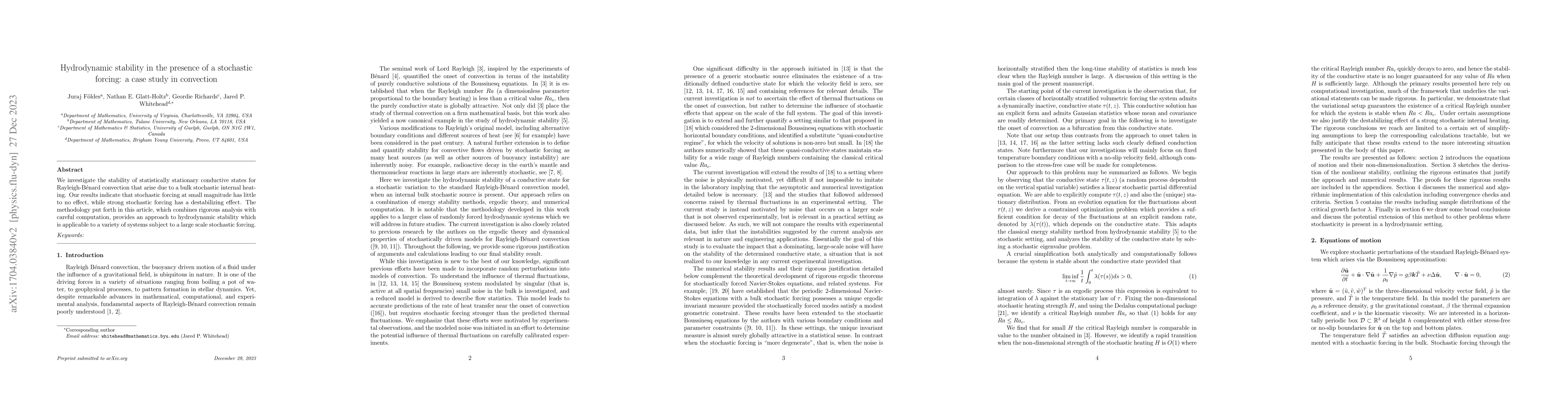 Thumbnail for Hydrodynamic stability in the presence of a stochastic forcing:a case
  study in convection