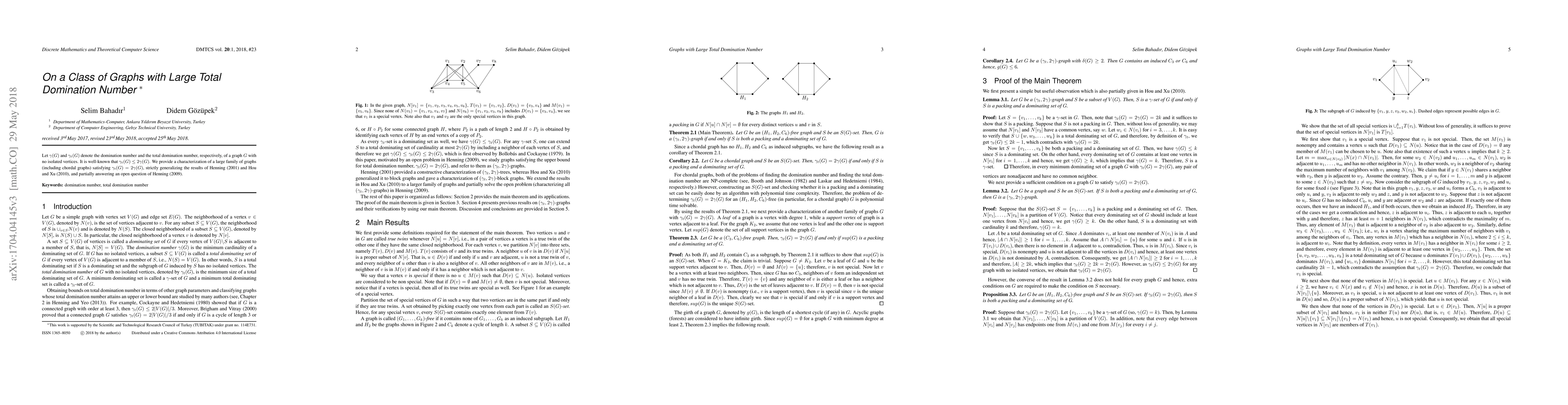 Thumbnail for On a Class of Graphs with Large Total Domination Number