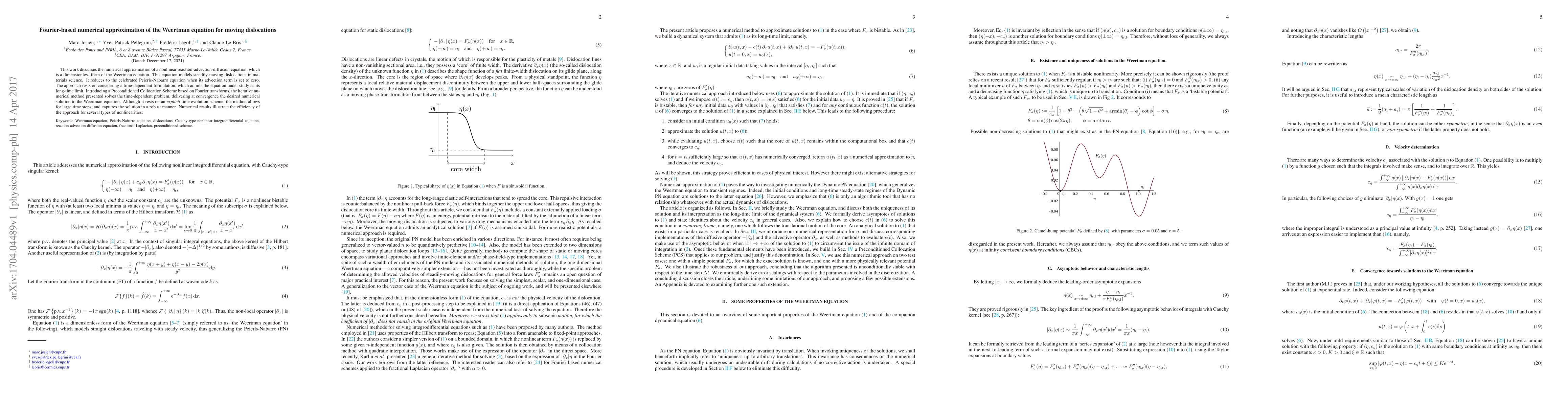 Thumbnail for Fourier-based numerical approximation of the Weertman equation for
  moving dislocations