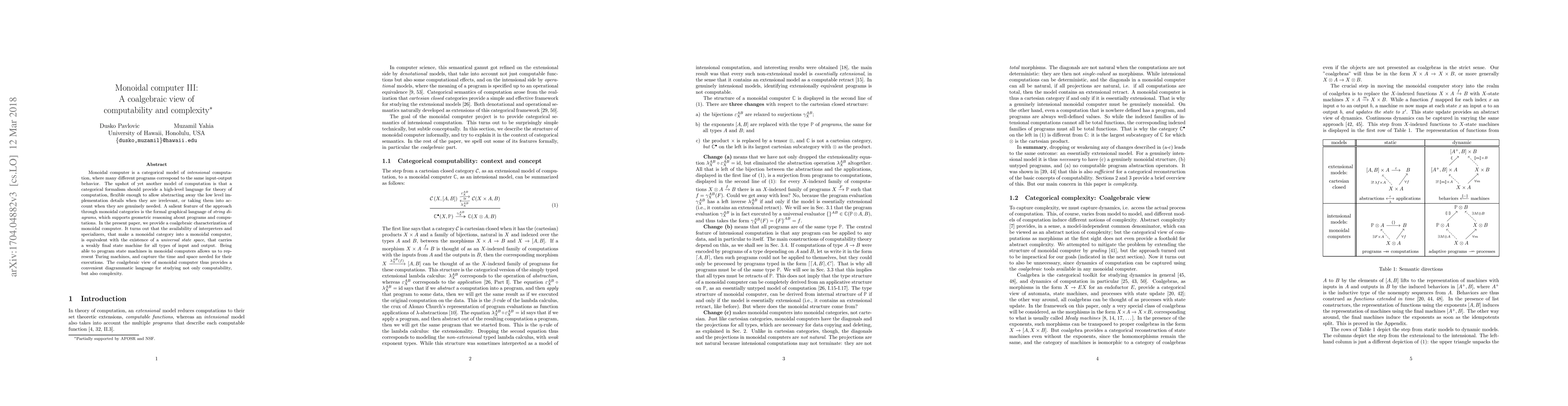 Thumbnail for Monoidal computer III: A coalgebraic view of computability and
  complexity