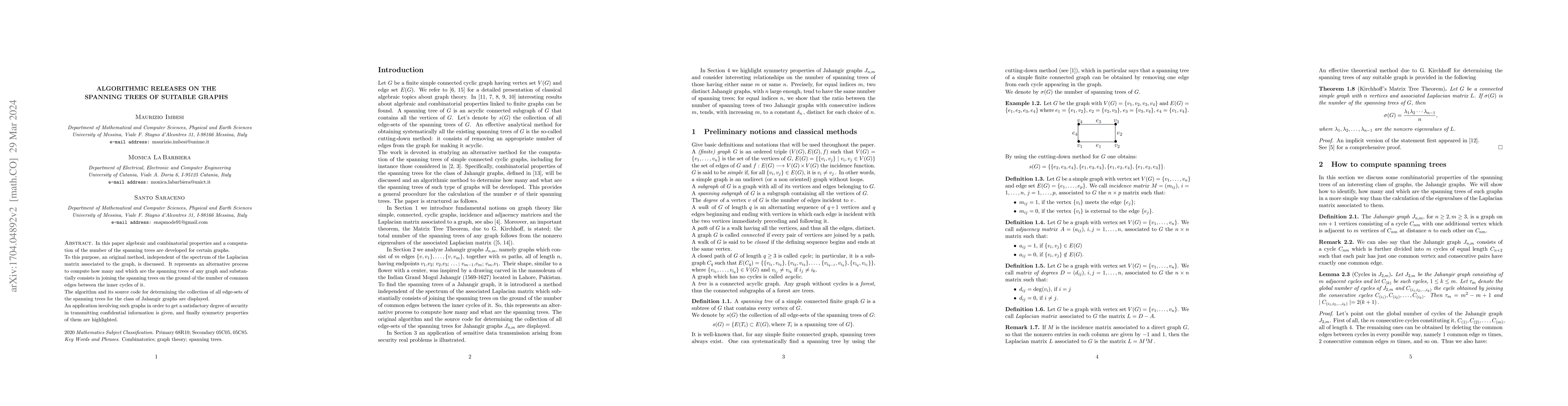 Thumbnail for Algorithmic releases on the spanning trees of suitable graphs