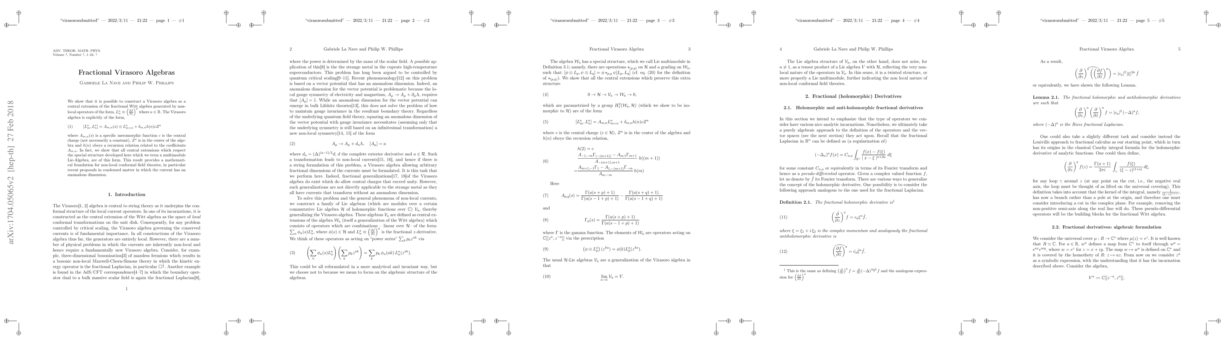 Thumbnail for Fractional Virasoro Algebras