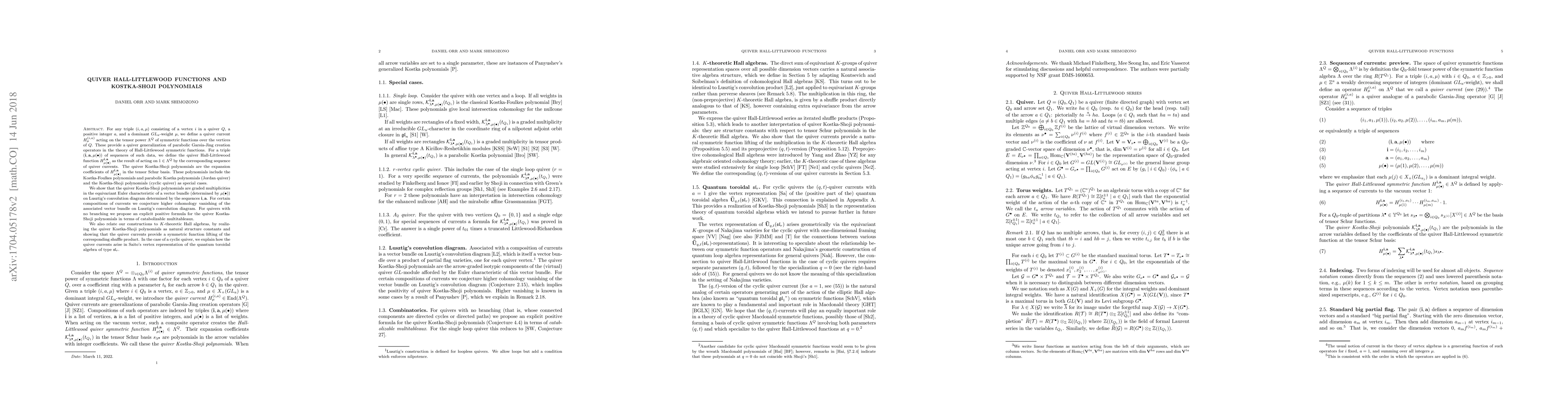 Thumbnail for Quiver Hall-Littlewood functions and Kostka-Shoji polynomials