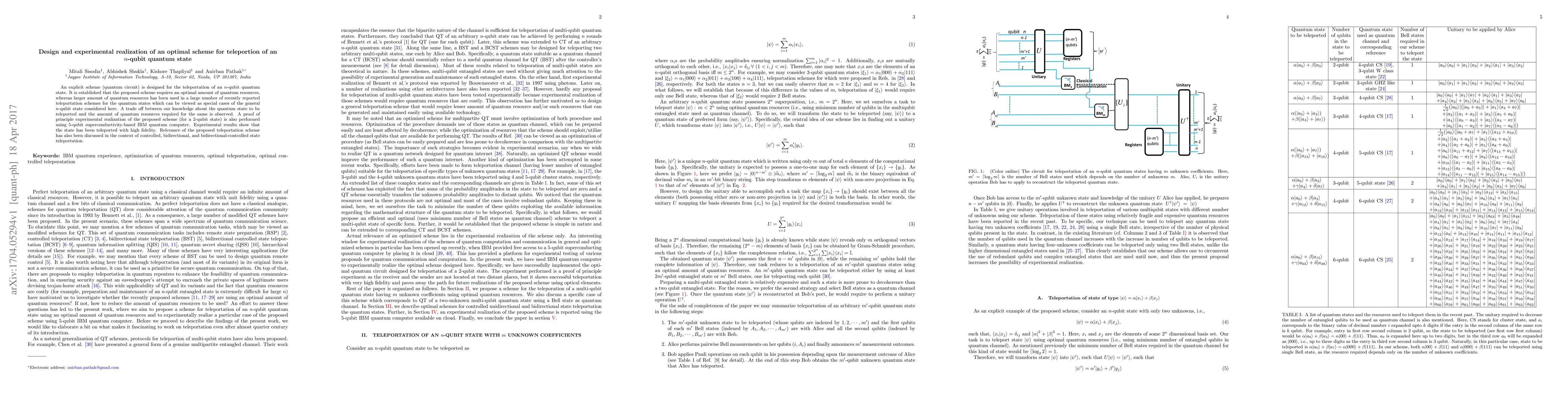 Thumbnail for Design and experimental realization of an optimal scheme for teleportion
  of an $n$-qubit quantum state