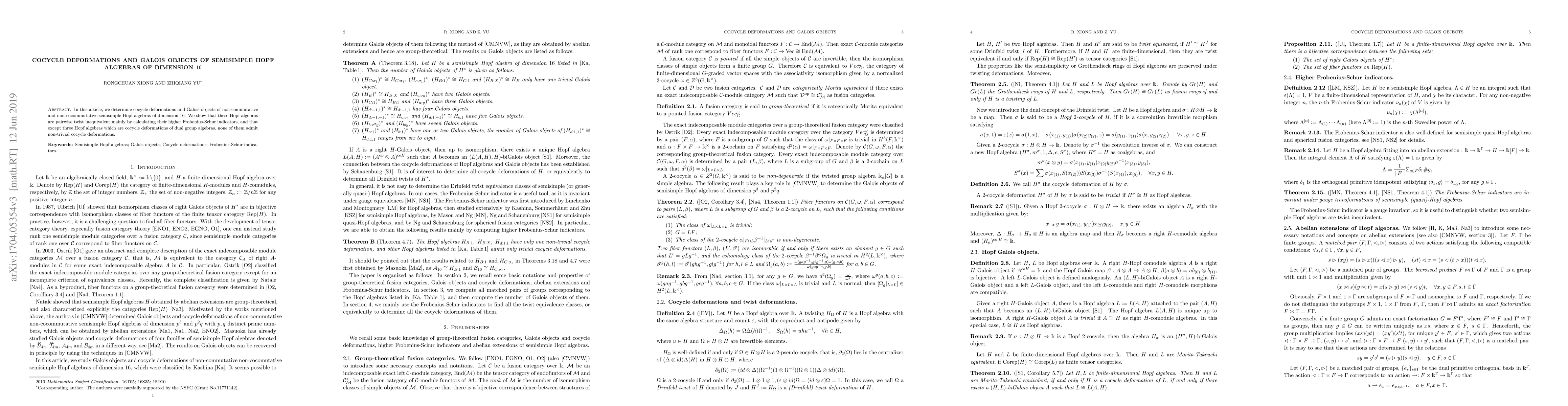 Thumbnail for Cocycle deformations and Galois objects of semisimple Hopf algebras of
  dimension $16$