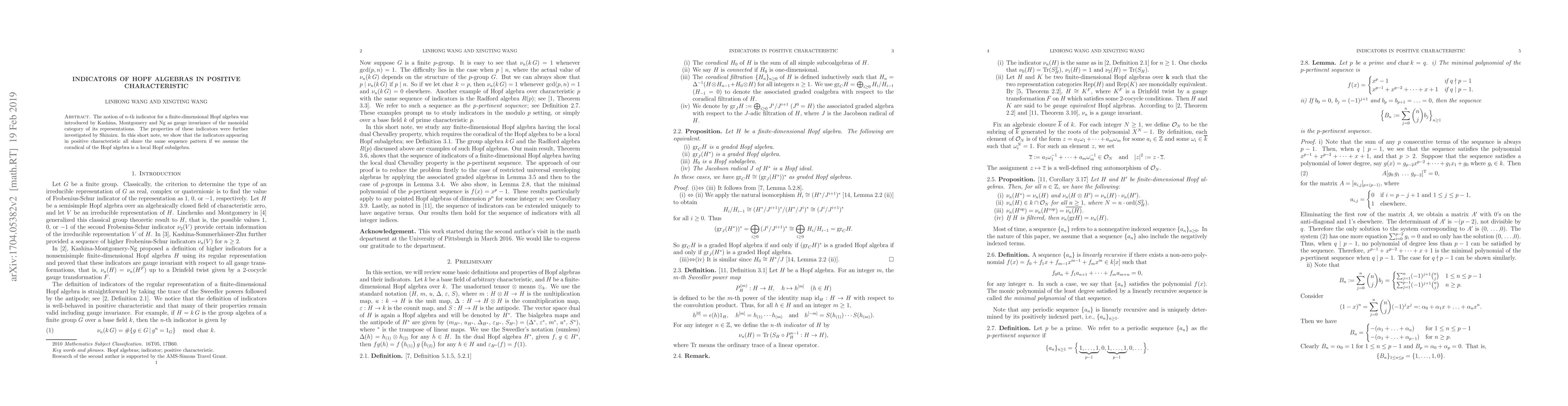 Thumbnail for Indicators of Hopf algebras in positive characteristic