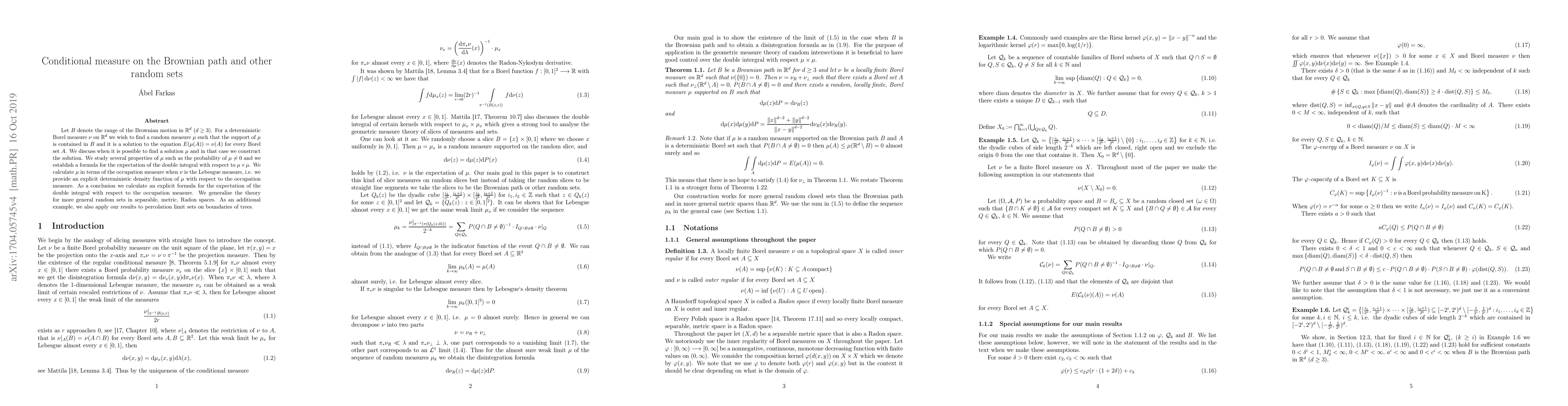 Thumbnail for Conditional measure on the Brownian path and other random sets