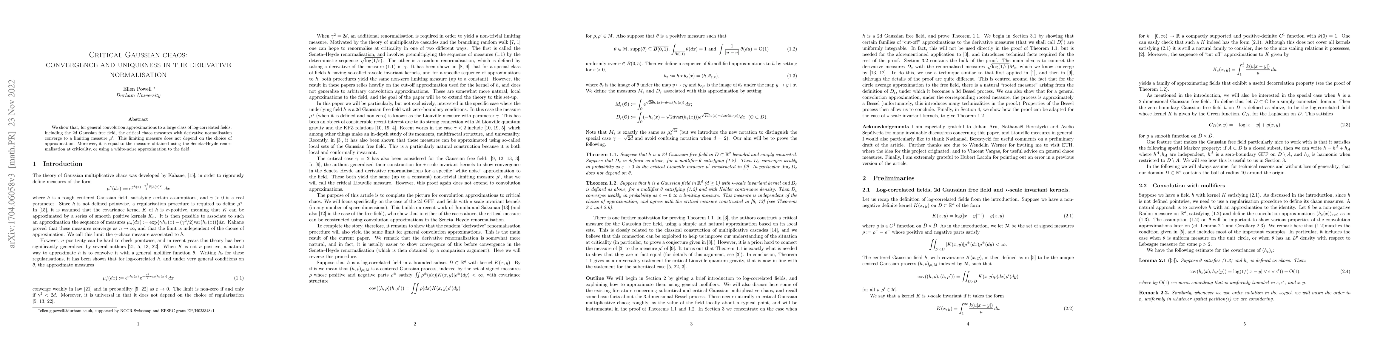 Thumbnail for Critical Gaussian chaos: convergence and uniqueness in the derivative
  normalisation