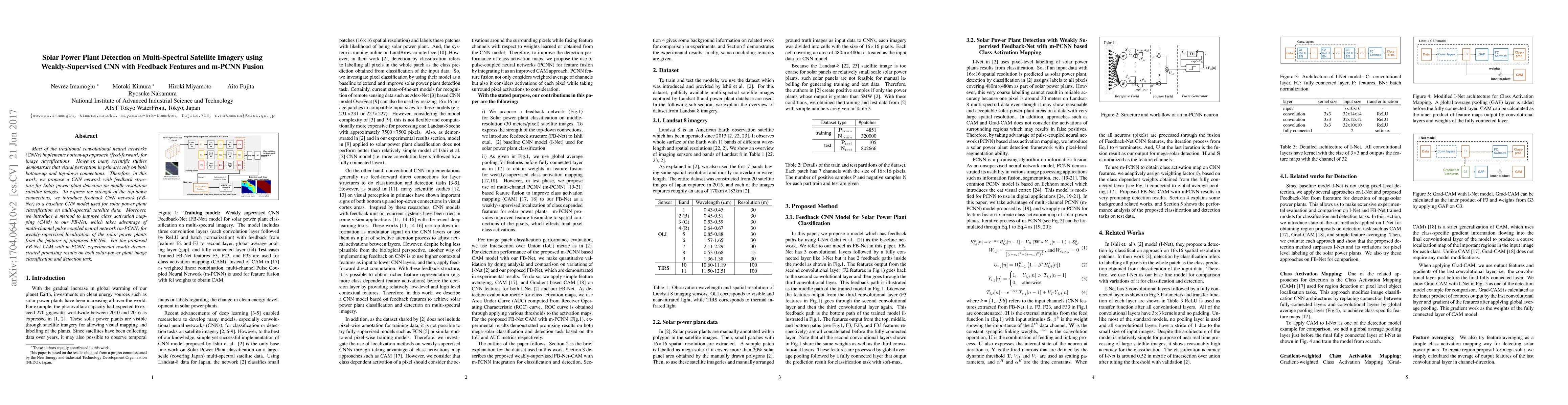 Thumbnail for Solar Power Plant Detection on Multi-Spectral Satellite Imagery using
  Weakly-Supervised CNN with Feedback Features and m-PCNN Fusion
