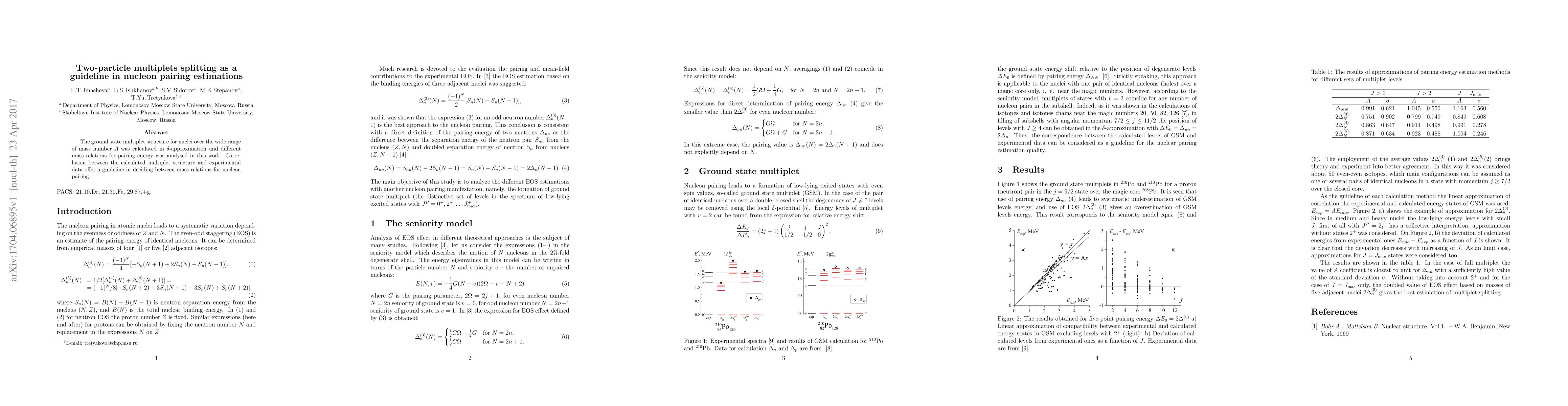 Thumbnail for Two-particle multiplets splitting as a guideline in nucleon pairing
  estimations