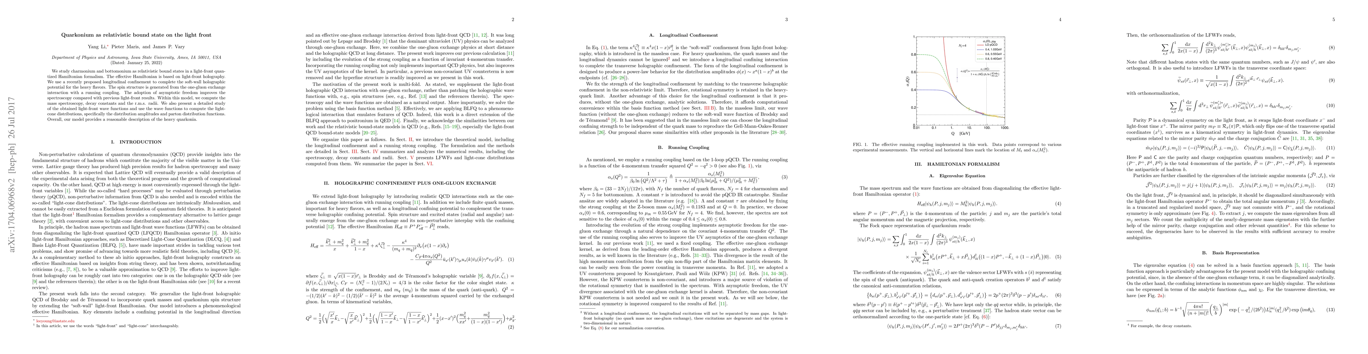Thumbnail for Quarkonium as relativistic bound state on the light front