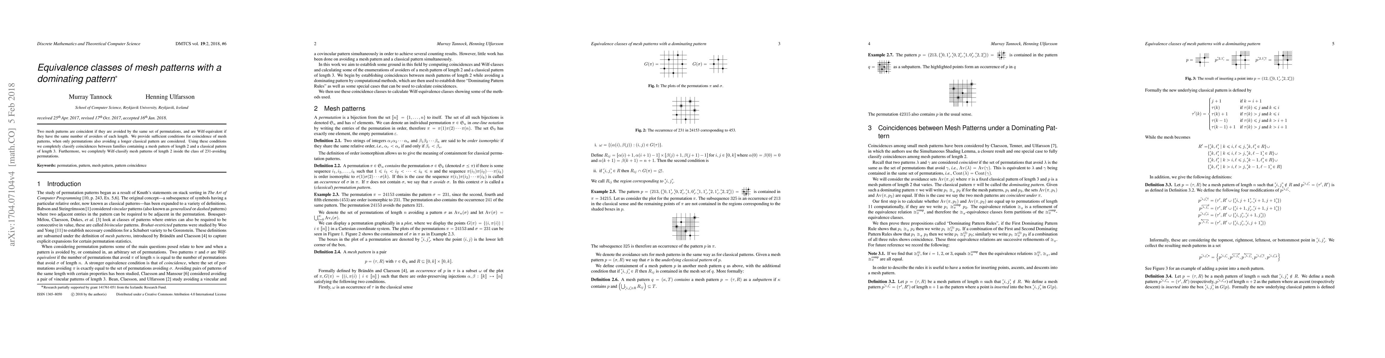 Thumbnail for Equivalence classes of mesh patterns with a dominating pattern