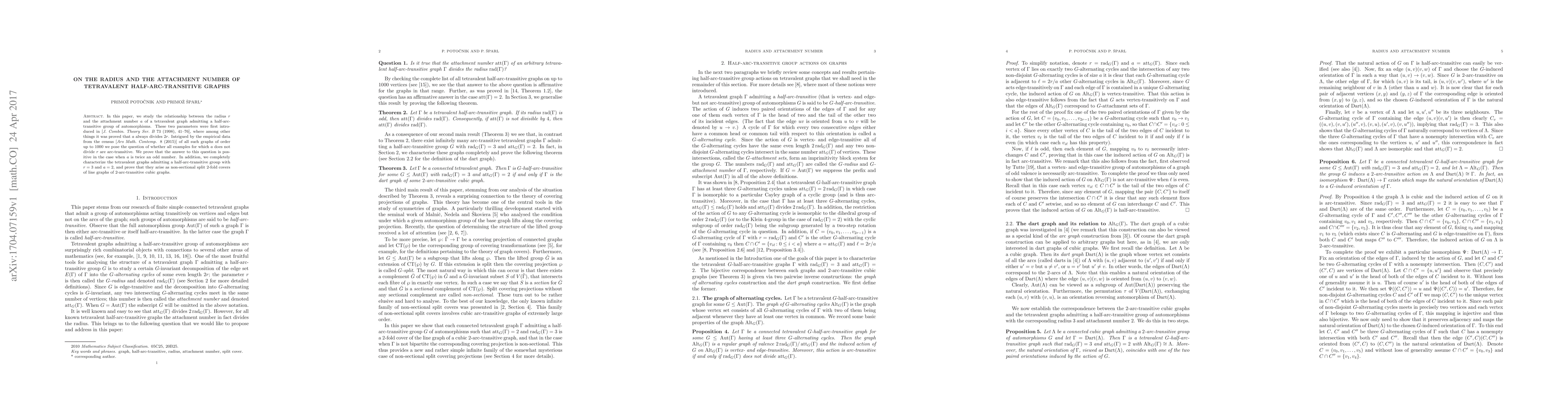 Thumbnail for On the radius and the attachment number of tetravalent
  half-arc-transitive graphs