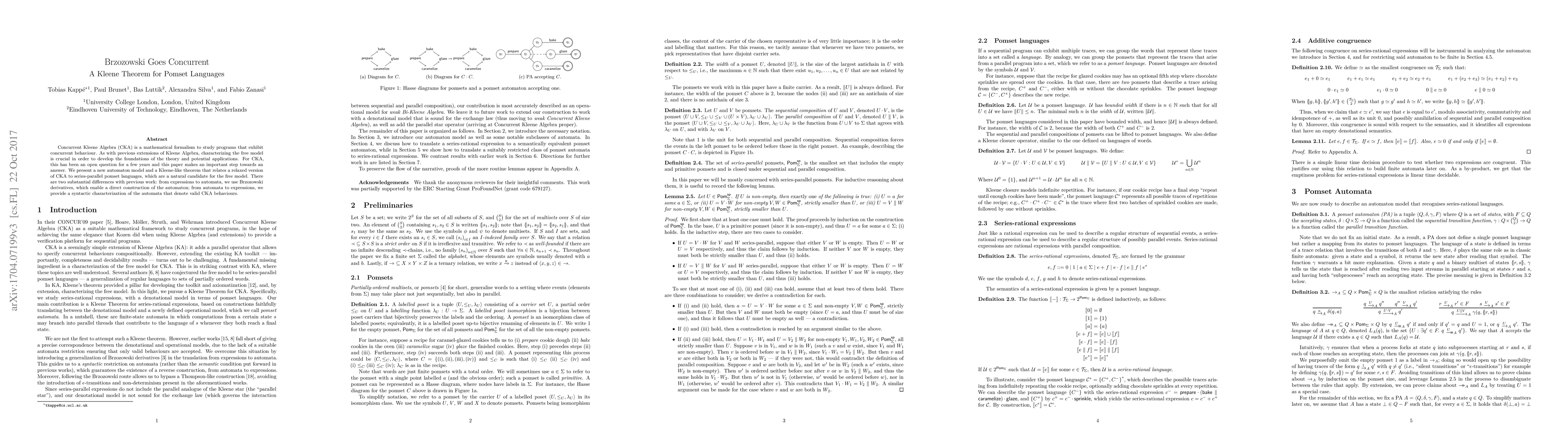 Thumbnail for Brzozowski Goes Concurrent - A Kleene Theorem for Pomset Languages
