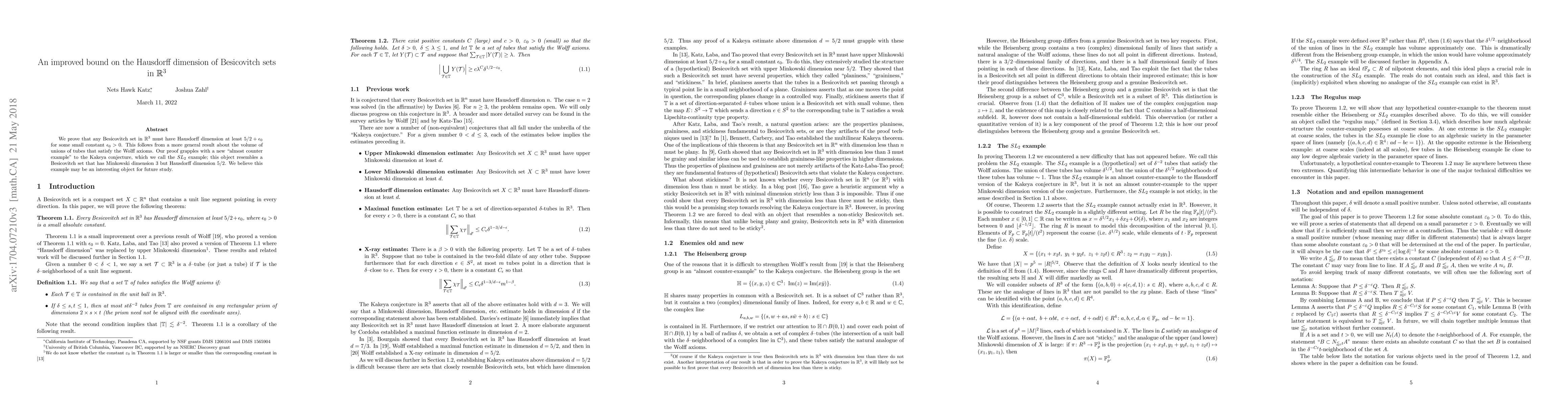 Thumbnail for An improved bound on the Hausdorff dimension of Besicovitch sets in
  $\mathbb{R}^3$