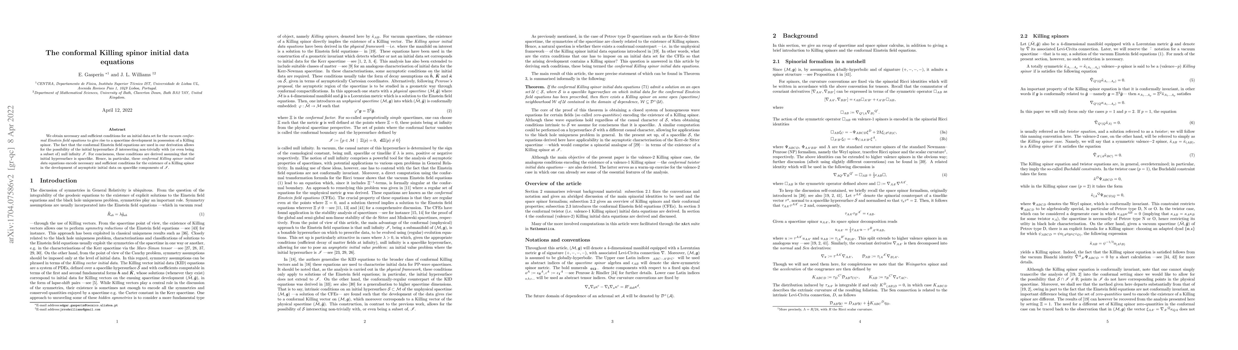 Thumbnail for The conformal Killing spinor initial data equations
