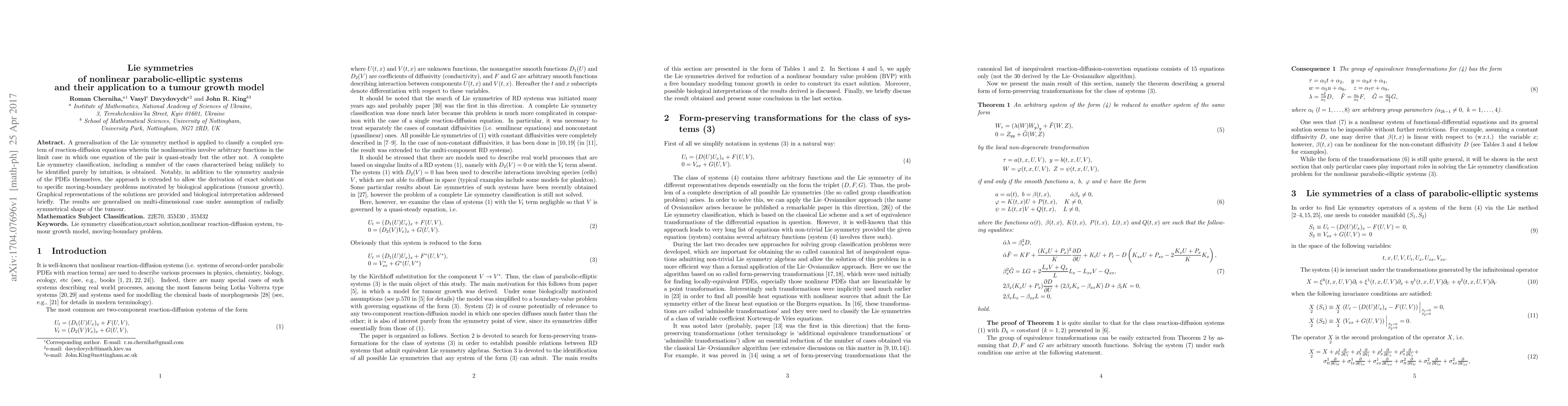 Thumbnail for Lie symmetries of nonlinear parabolic-elliptic systems and their
  application to a tumour growth model