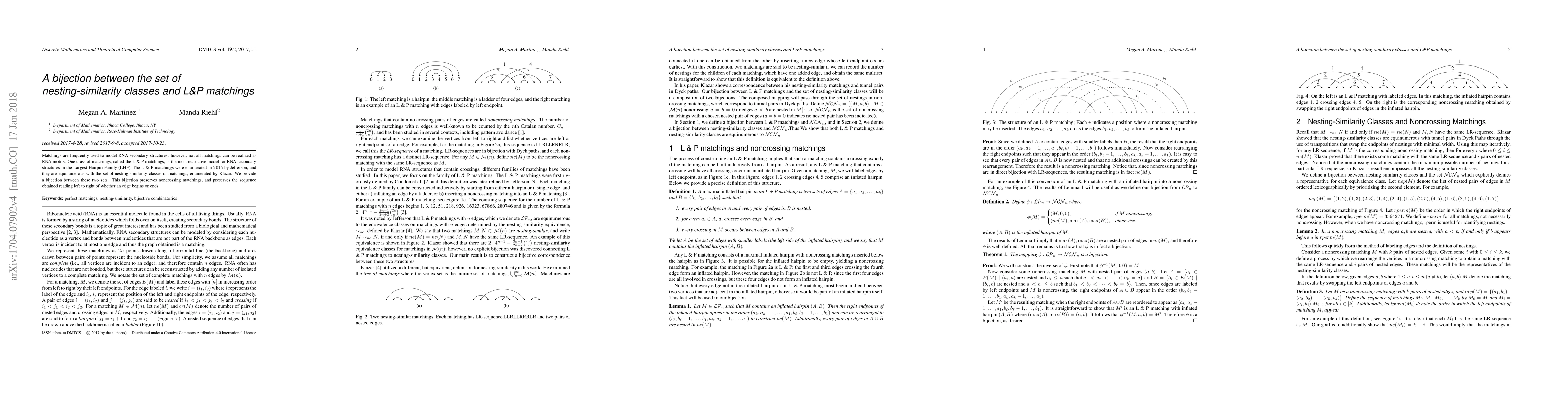 Thumbnail for A bijection between the set of nesting-similarity classes and L & P
  matchings