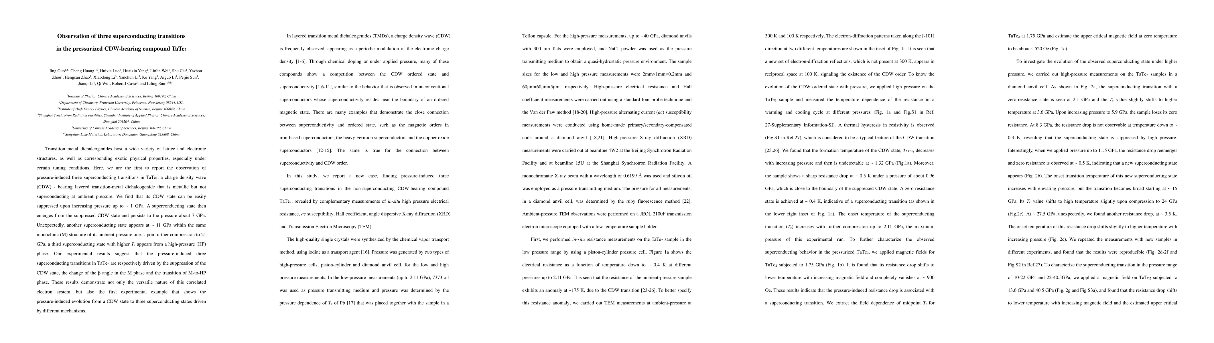 Thumbnail for Observation of three superconducting transitions in the pressurized
  CDW-bearing compound TaTe2