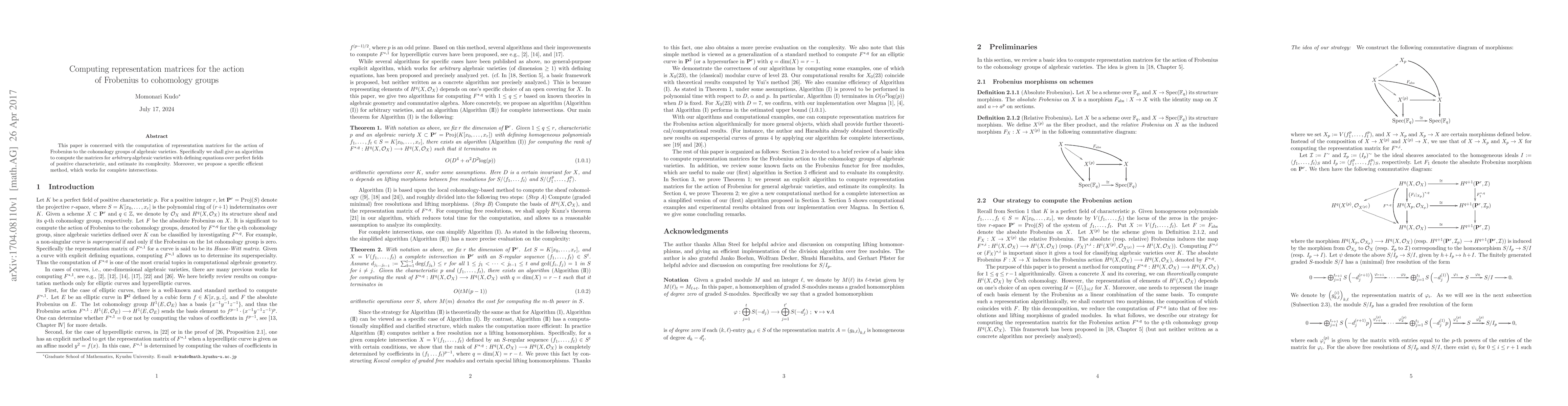 Thumbnail for Computing representation matrices for the action of Frobenius to
  cohomology groups